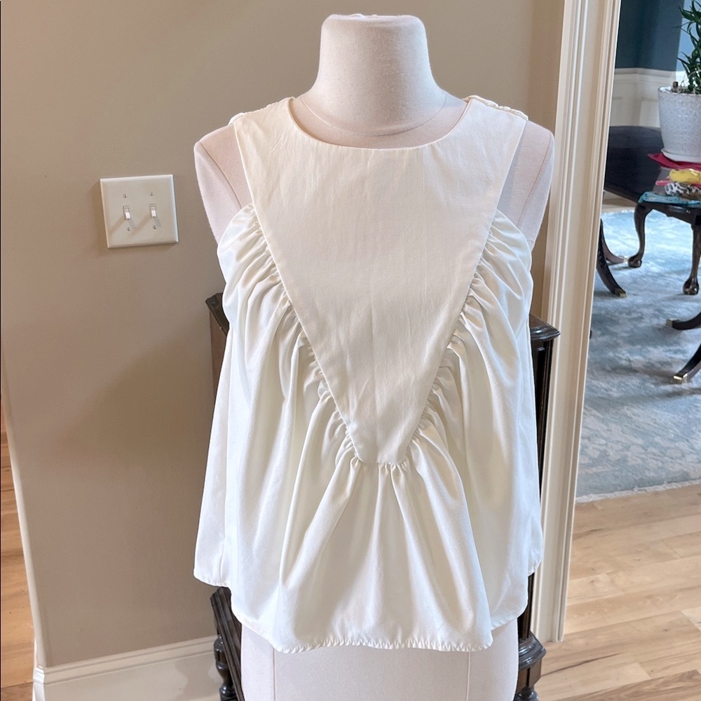 New Cream Shirred Swing Tank Blouse